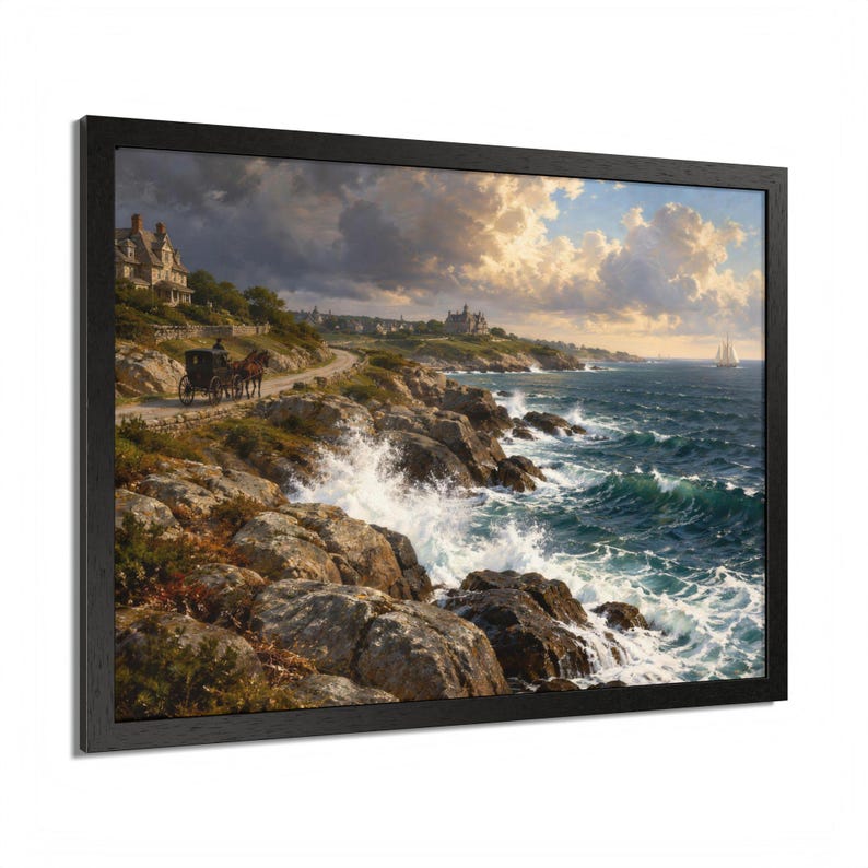 Framed Newport RI Wall Art, Ocean Drive Coastal Painting, Framed Seascape Art Print, Rhode Island Art, Ready to Hang zdjęcie 10