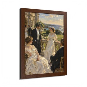 Framed Newport RI Wall Art, Gilded Age Mansion Terrace Painting, Framed Ocean View Art Print, Rhode Island Art, Ready to Hang image 2