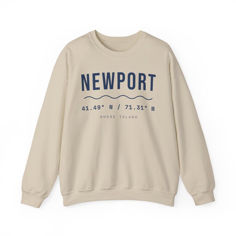 Newport RI Coordinates Sweatshirt, Minimalist Rhode Island Crewneck, 41.49 N 71.31 W, Newport Souvenir Sweater, New England Gift image 2