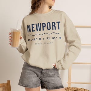 Newport RI Coordinates Sweatshirt, Minimalist Rhode Island Crewneck, 41.49 N 71.31 W, Newport Souvenir Sweater, New England Gift image 4