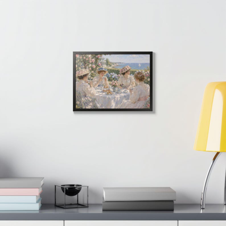 Framed Newport RI Wall Art, Seaside Garden Tea Party Painting, Framed Impressionist Art Print, Rhode Island Art, Ready to Hang image 11
