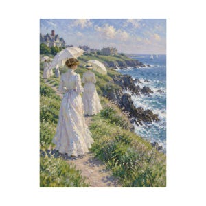 Newport RI Wall Art, Cliff Walk Painting Print, Victorian Ladies with Parasols Poster, Rhode Island Coastal Art, Impressionist Gift image 2