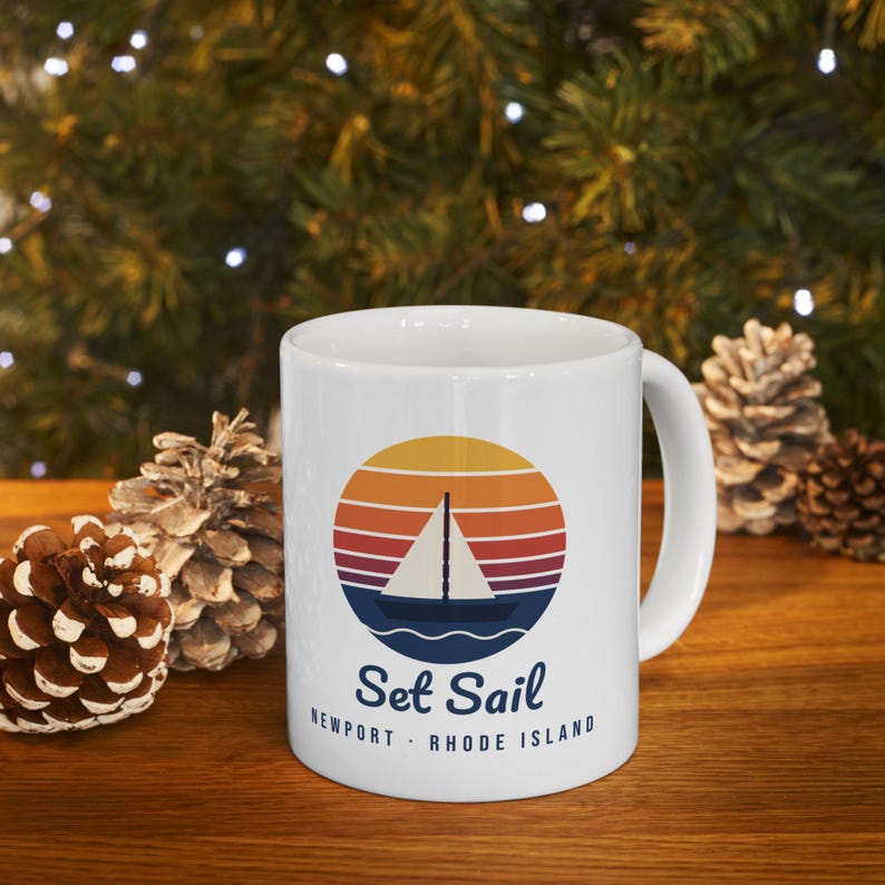 Set Sail Newport RI Mug, Retro Sunset Sailboat Coffee Mug, Nautical Rhode Island Gift, Sailing Mug, New England Souvenir 11oz image 4
