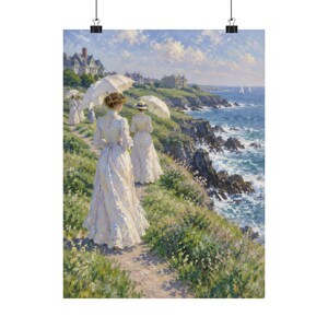 Newport RI Wall Art, Cliff Walk Painting Print, Victorian Ladies with Parasols Poster, Rhode Island Coastal Art, Impressionist Gift image 9