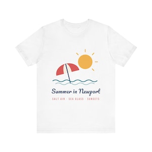 Summer in Newport T-Shirt, Beach Umbrella Sun Tee, Newport RI Vacation Souvenir, Rhode Island Beach Gift, Unisex Soft Cotton Tee image 1