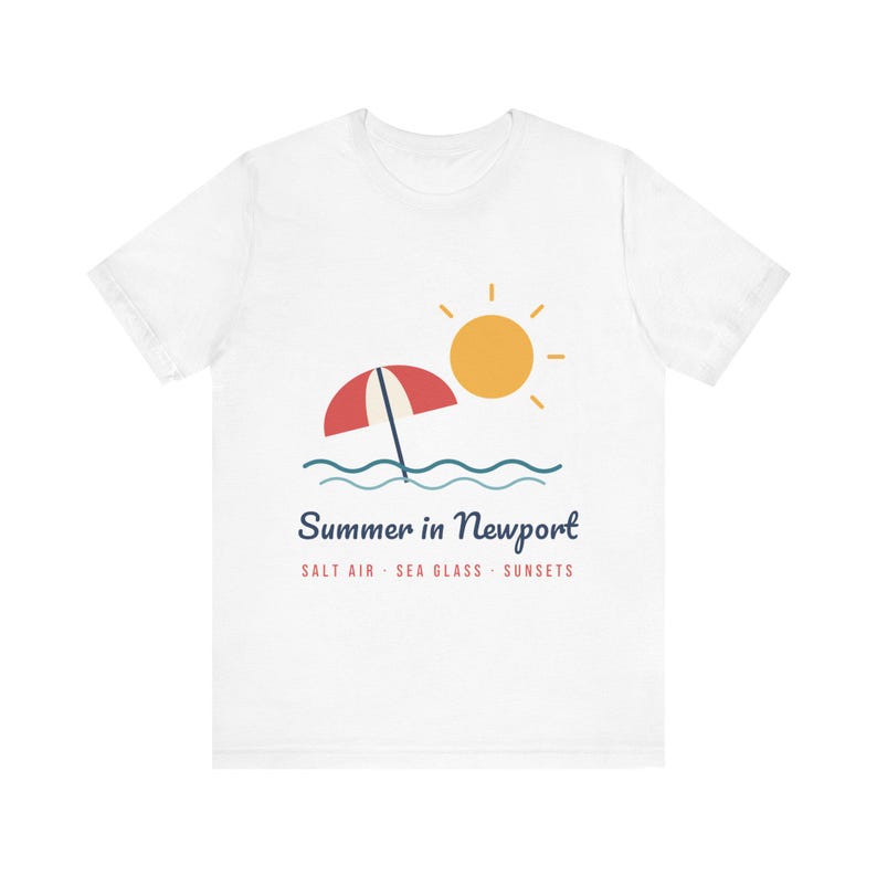 Summer in Newport T-Shirt, Beach Umbrella Sun Tee, Newport RI Vacation Souvenir, Rhode Island Beach Gift, Unisex Soft Cotton Tee image 1
