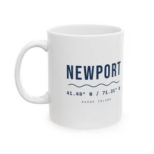 Newport RI Coordinates Mug, Minimalist Rhode Island Coffee Mug, 41.49 N 71.31 W, Newport Souvenir, New England Gift 11oz image 2