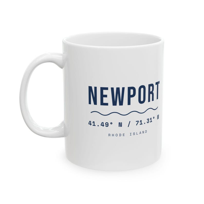 Newport RI Coordinates Mug, Minimalist Rhode Island Coffee Mug, 41.49 N 71.31 W, Newport Souvenir, New England Gift 11oz image 2