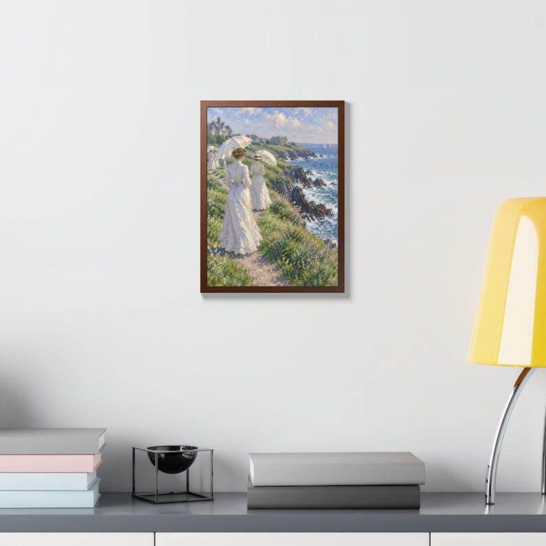 Framed Newport RI Wall Art, Cliff Walk Painting, Framed Impressionist Coastal Art Print, Rhode Island Art, Ready to Hang Gift image 11