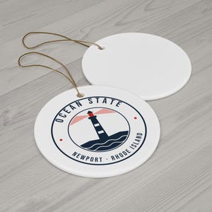 Rhode Island Christmas Ornament, Ocean State Lighthouse Ornament, Newport RI Nautical Gift, Coastal Ceramic Tree Ornament image 3