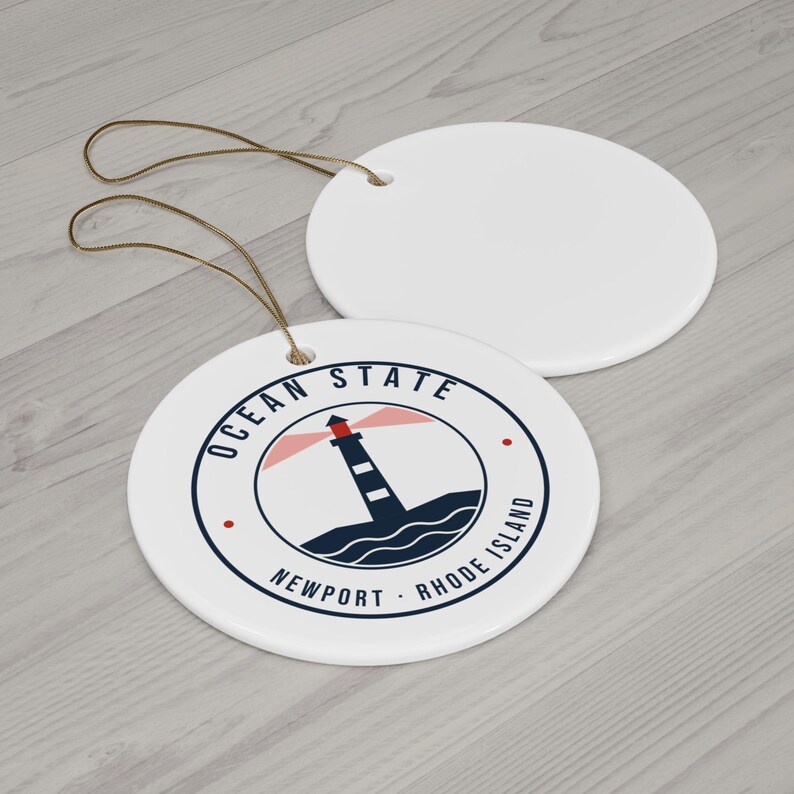 Rhode Island Christmas Ornament, Ocean State Lighthouse Ornament, Newport RI Nautical Gift, Coastal Ceramic Tree Ornament image 3