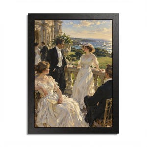 Framed Newport RI Wall Art, Gilded Age Mansion Terrace Painting, Framed Ocean View Art Print, Rhode Island Art, Ready to Hang image 5