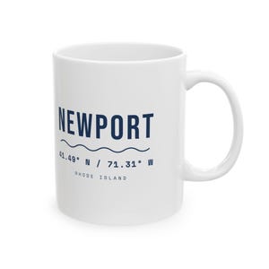 Newport RI Coordinates Mug, Minimalist Rhode Island Coffee Mug, 41.49 N 71.31 W, Newport Souvenir, New England Gift 11oz image 1