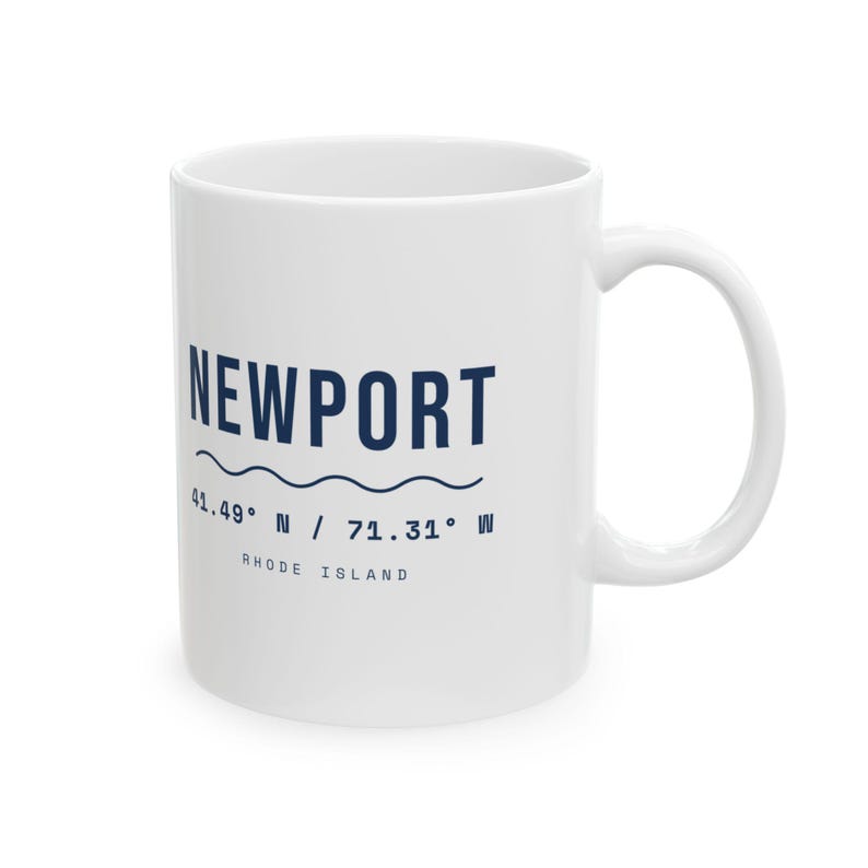 Newport RI Coordinates Mug, Minimalist Rhode Island Coffee Mug, 41.49 N 71.31 W, Newport Souvenir, New England Gift 11oz image 1