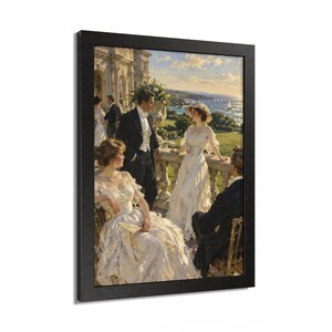 Framed Newport RI Wall Art, Gilded Age Mansion Terrace Painting, Framed Ocean View Art Print, Rhode Island Art, Ready to Hang image 6