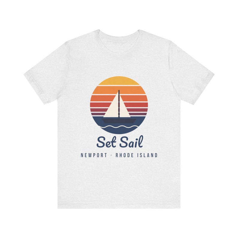 Set Sail Newport RI T-Shirt, Retro Sunset Sailboat Tee, Rhode Island Souvenir, Nautical Gift for Sailors, Unisex Soft Cotton Tee image 2