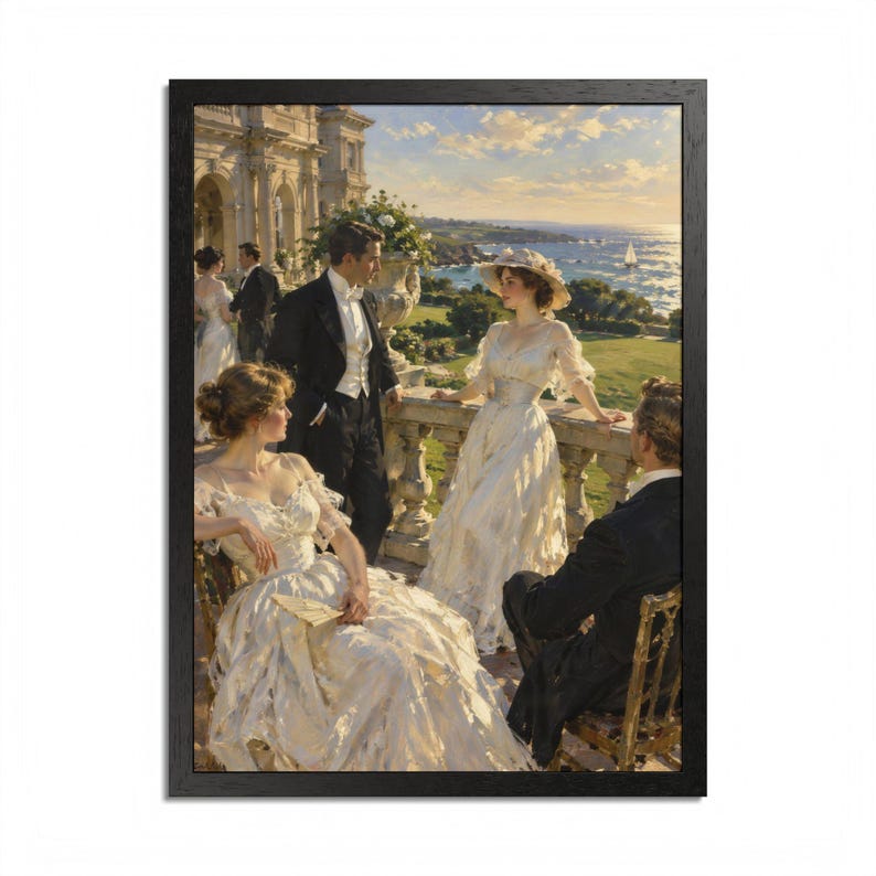 Framed Newport RI Wall Art, Gilded Age Mansion Terrace Painting, Framed Ocean View Art Print, Rhode Island Art, Ready to Hang image 17