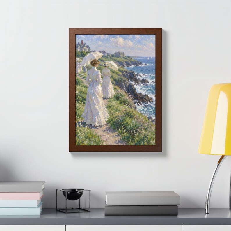 Framed Newport RI Wall Art, Cliff Walk Painting, Framed Impressionist Coastal Art Print, Rhode Island Art, Ready to Hang Gift image 3