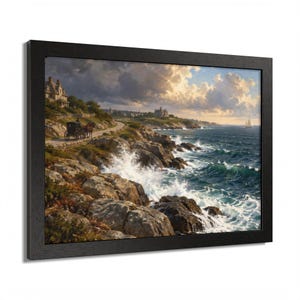 Framed Newport RI Wall Art, Ocean Drive Coastal Painting, Framed Seascape Art Print, Rhode Island Art, Ready to Hang zdjęcie 2