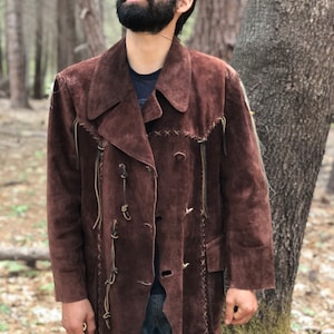 Handmade Leather Jacket Coat Mountaineer Trapper Western Cowboy Pioneer Leather Jacket