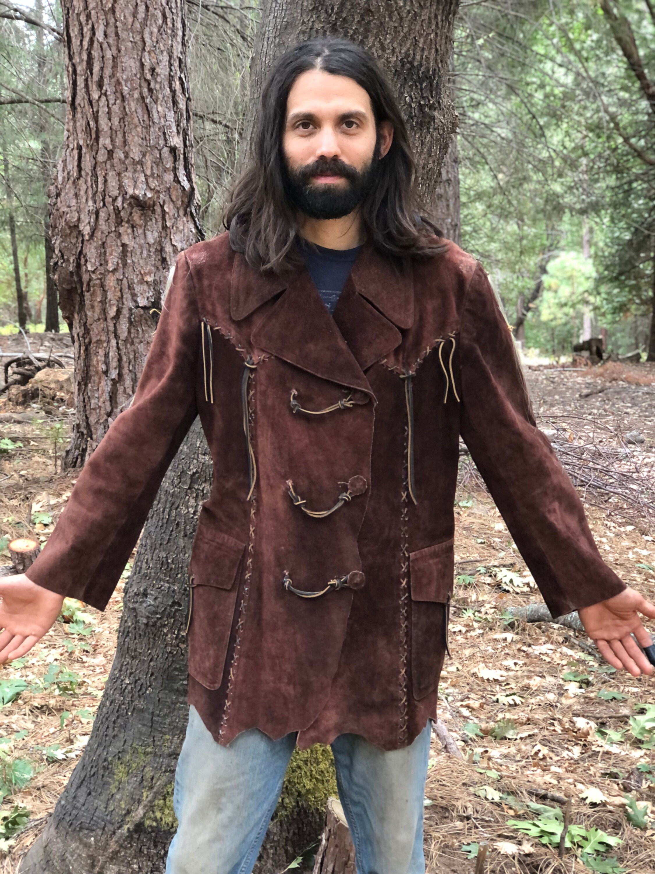 Handmade Vintage Cowhide Leather Cowboy Coat: Western Pioneer