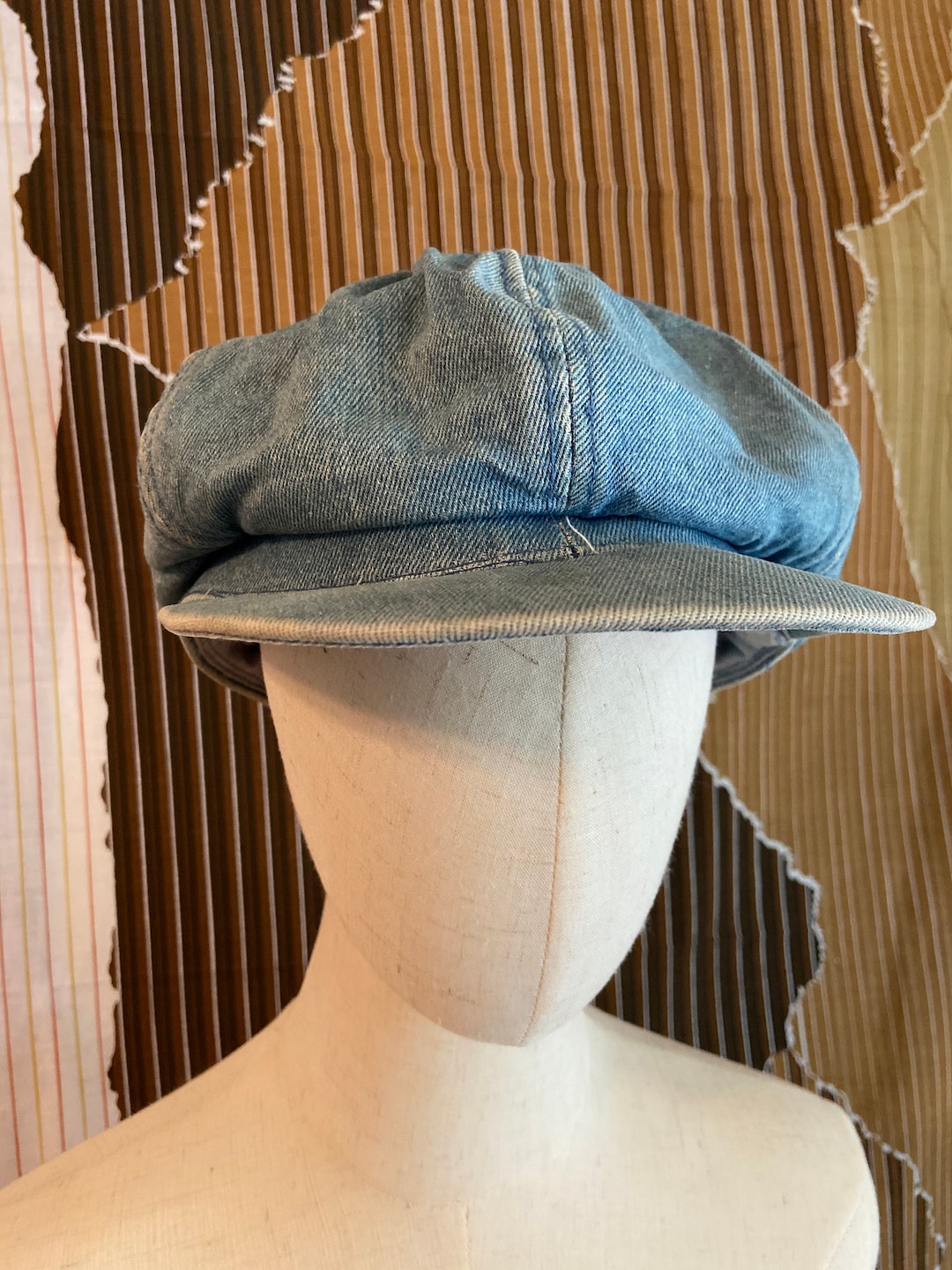 70s Vintage Denim paper Boy Hat Denim Newsboy Cap Cotton Blue Jean