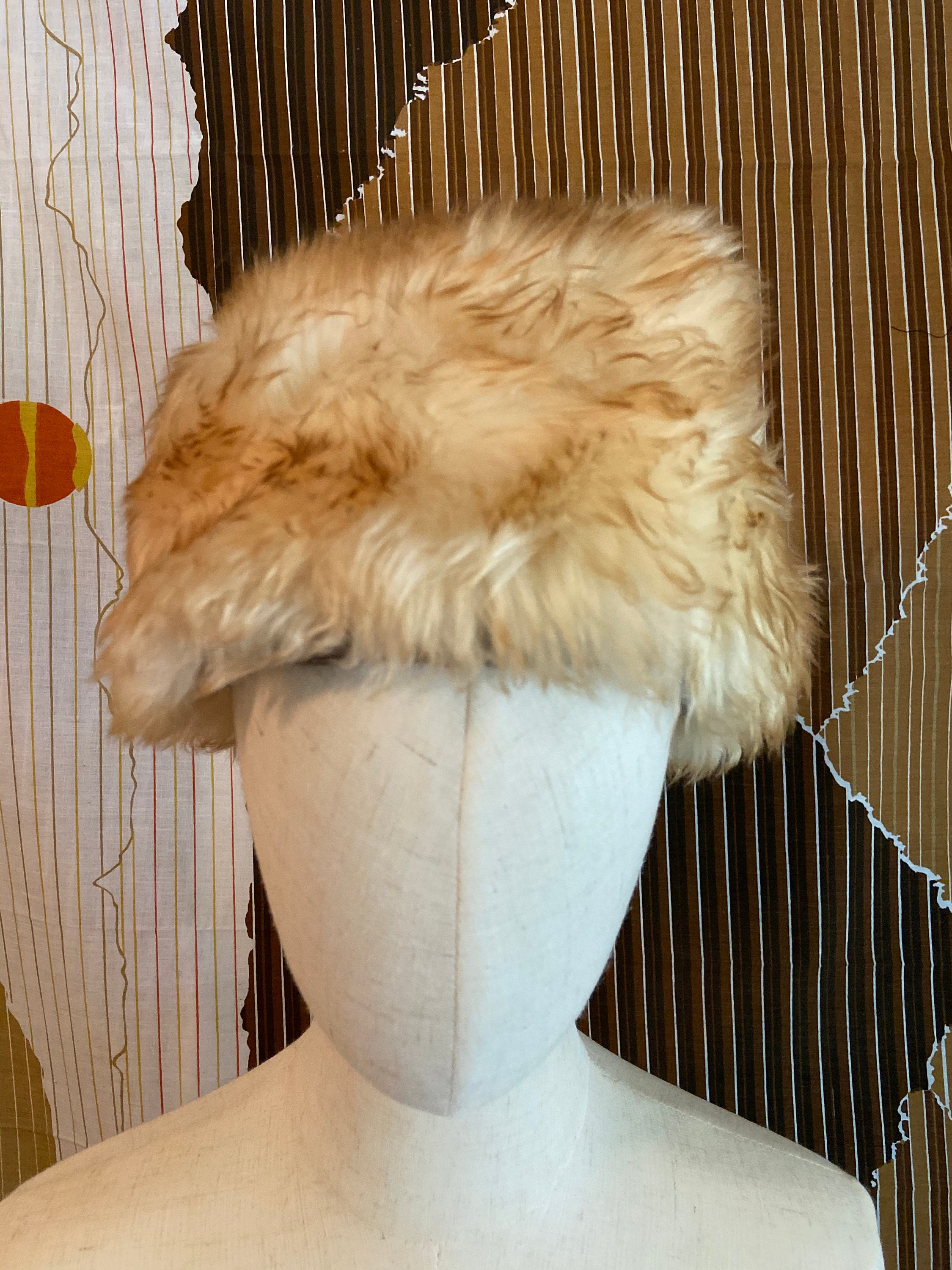 60s Janis Joplin Made in Italy Sheep Fur Hat Fluffy Lamb Sheepskin