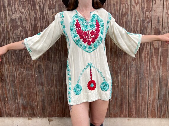 Rare 60s 70s Vintage Embroidered Ethnic Folk Art Traditional 