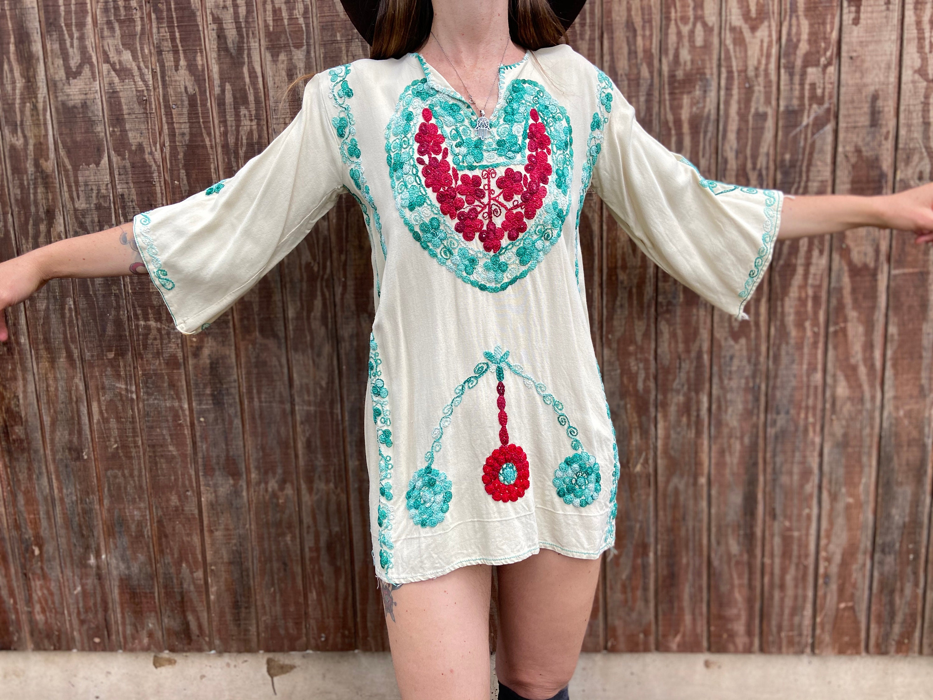 Rare 60s 70s Vintage Embroidered Ethnic Folk Art Traditional Kaftan Bell Sleeve Angel Sleeves Boho Tunic Dress - Etsy Rare 60s 70s Vintage Embroidered Ethnic Folk Art Traditional Kaftan Bell Sleeve Angel Sleeves Boho Tunic Dress - Etsy