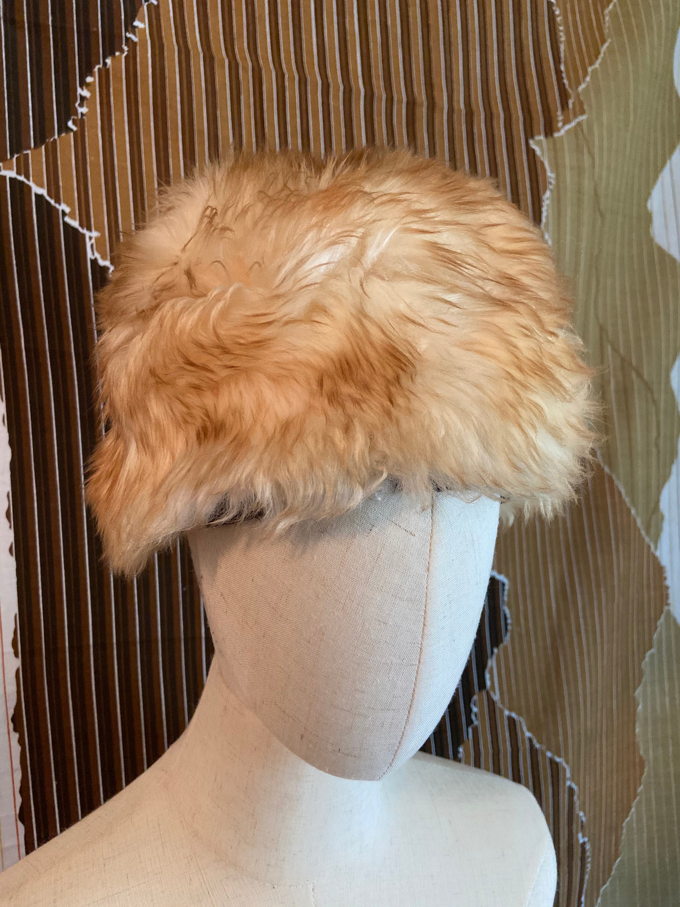60s Janis Joplin Made in Italy Sheep Fur Hat Fluffy Lamb