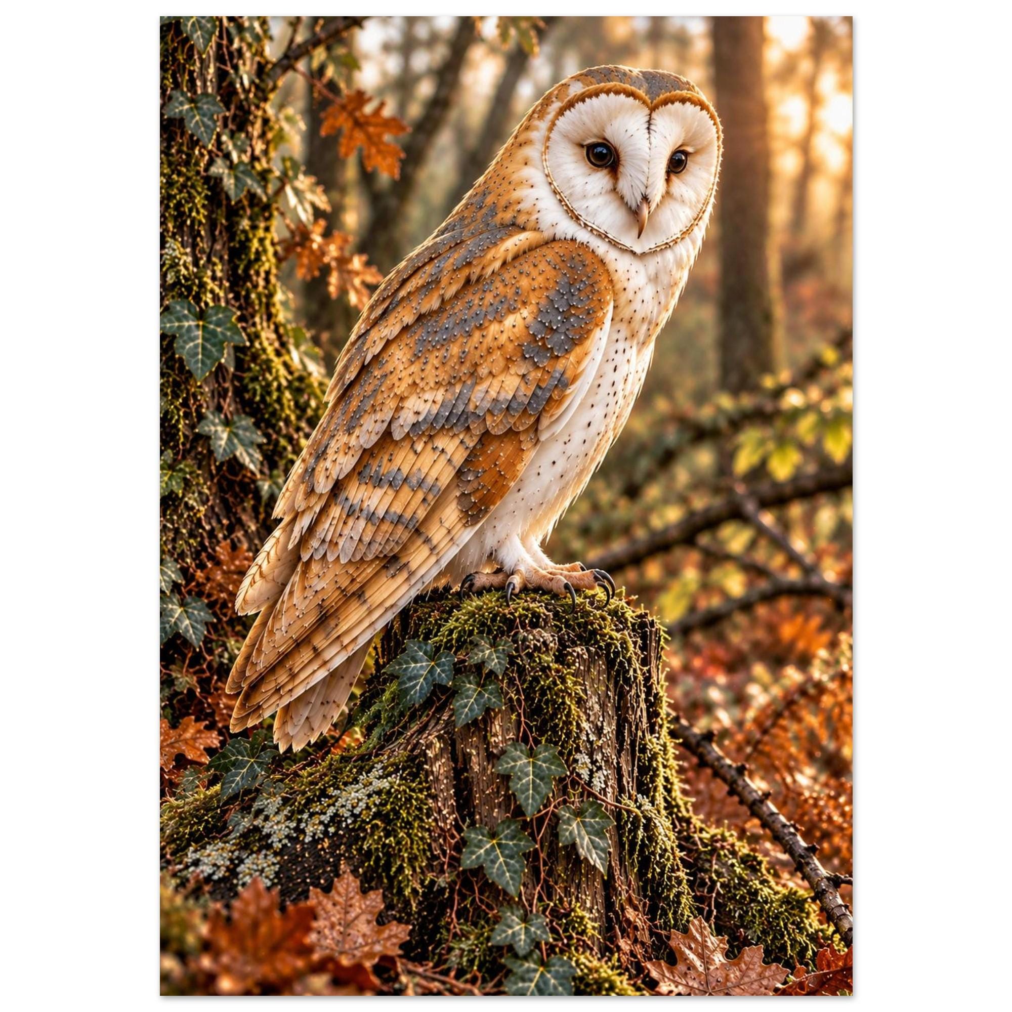 Barn Owl Wall Art Print, British Wildlife Poster, Woodland Bird Art, Rustic Country Cottage Decor, A