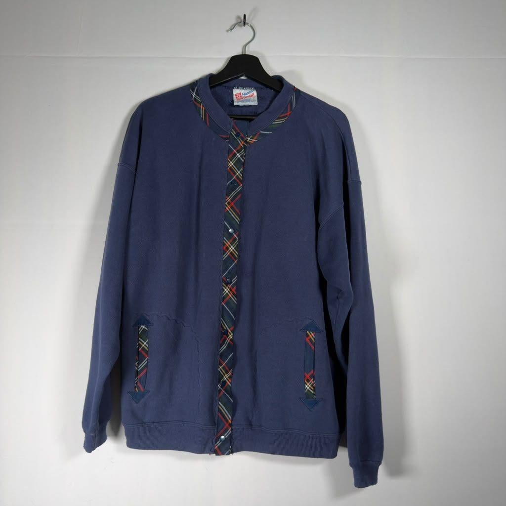 Hanes, Vintage Hanes Heavyweight Men's Plaid Trim Snap Button Cardigan Sweatshirt XL