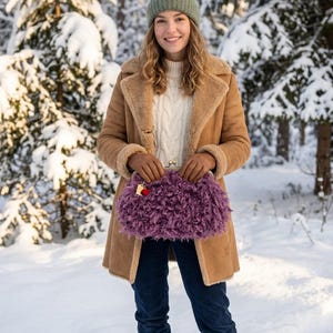 Handmade Purple Winter Clutch, Soft Evening Bag with Spring Closure, Handcrafted Pouch, Gift for Her - Rox's Creations