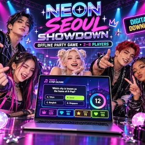 K-Pop Party Game, Offline Trivia & Dance Challenge, 2-8 Players, Digital Download, Birthday Sleepover Team Game