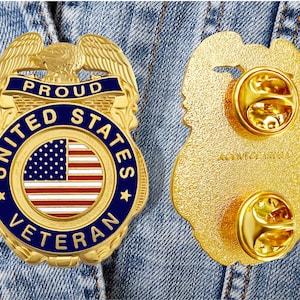 Proud Veteran Enamel Lapel Pin - Honor A Military Veteran With This Gift - Gold Tone