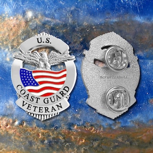 USCG Veteran Coast Guard Lapel Pin - United States Military Vet - Silver Tone Enamel Pin