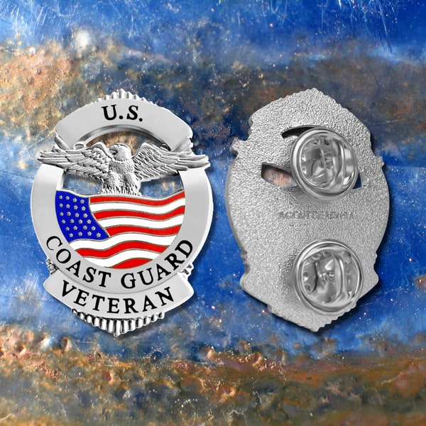 USCG Veteran Coast Guard Lapel Pin - United States Military Vet - Silver Tone Enamel Pin