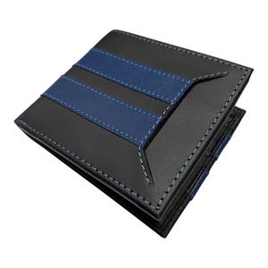 Cartera de policía de línea azul delgada: cartera de cuero de regalo para agentes de primera intervención