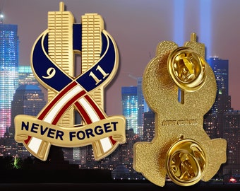 9-11 Pin Never Forget September 11th Commemorative Collectible Patriotic Enamel Lapel Pin - Gold