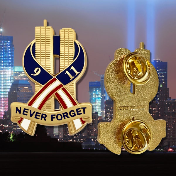 9-11 Pin Never Forget September 11th Commemorative Collectible Patriotic Enamel Lapel Pin - Gold