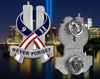 9-11 Pin Never Forget September 11th Commemorative Collectible Patriotic Enamel Lapel Pin - Silver