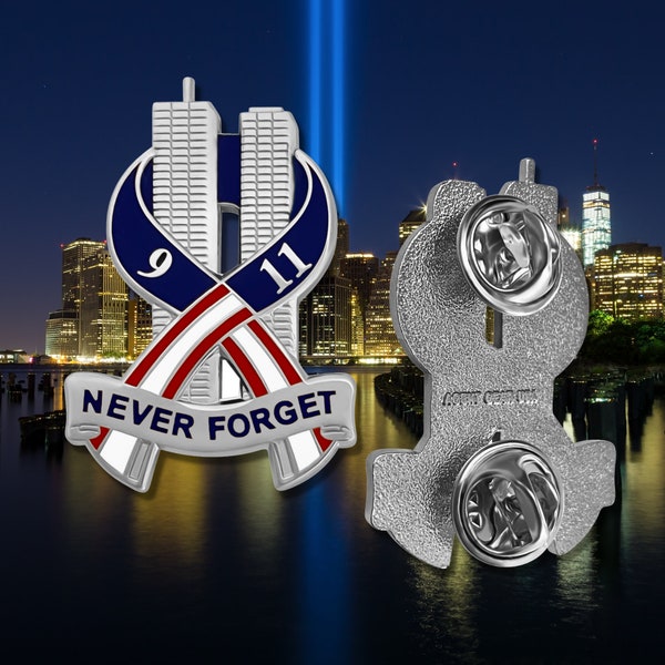 9-11 Pin Never Forget September 11th Commemorative Collectible Patriotic Enamel Lapel Pin - Silver