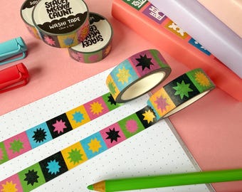 Rainbow Star Pattern Washi Tape. Checkered Washi Tape. Journaling