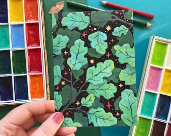 Oak Leaf Painting A6 Postcard.