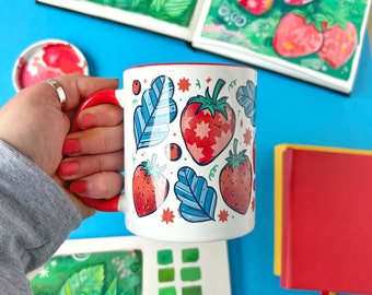 Strawberry Mug. Strawberries Mug. Fruity Mug. Ceramic Strawberry. Summer Mug. Strawberry Gifts. Cream Tea. Mug. Strawberries and Cream