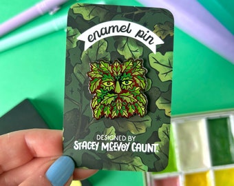 Green Man Folk Enamel Pin.