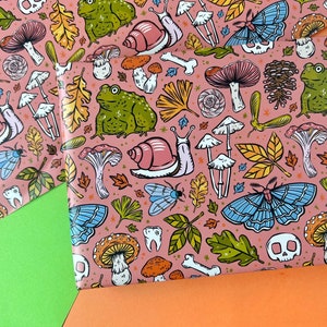 Orange Frog and Snail Gift Wrap. Mushroom Gift Wrap. Forest Gift Wrap. Woodland Gift Wrap. Moth Gift Wrap. Autumn Wrapping Paper. Fall Gift