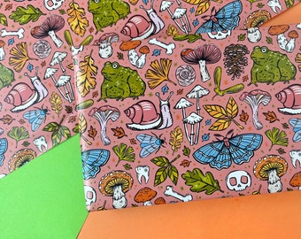 Orange Frog and Snail Gift Wrap. Mushroom Gift Wrap. Forest Gift Wrap. Woodland Gift Wrap. Moth Gift Wrap. Autumn Wrapping Paper. Fall Gift