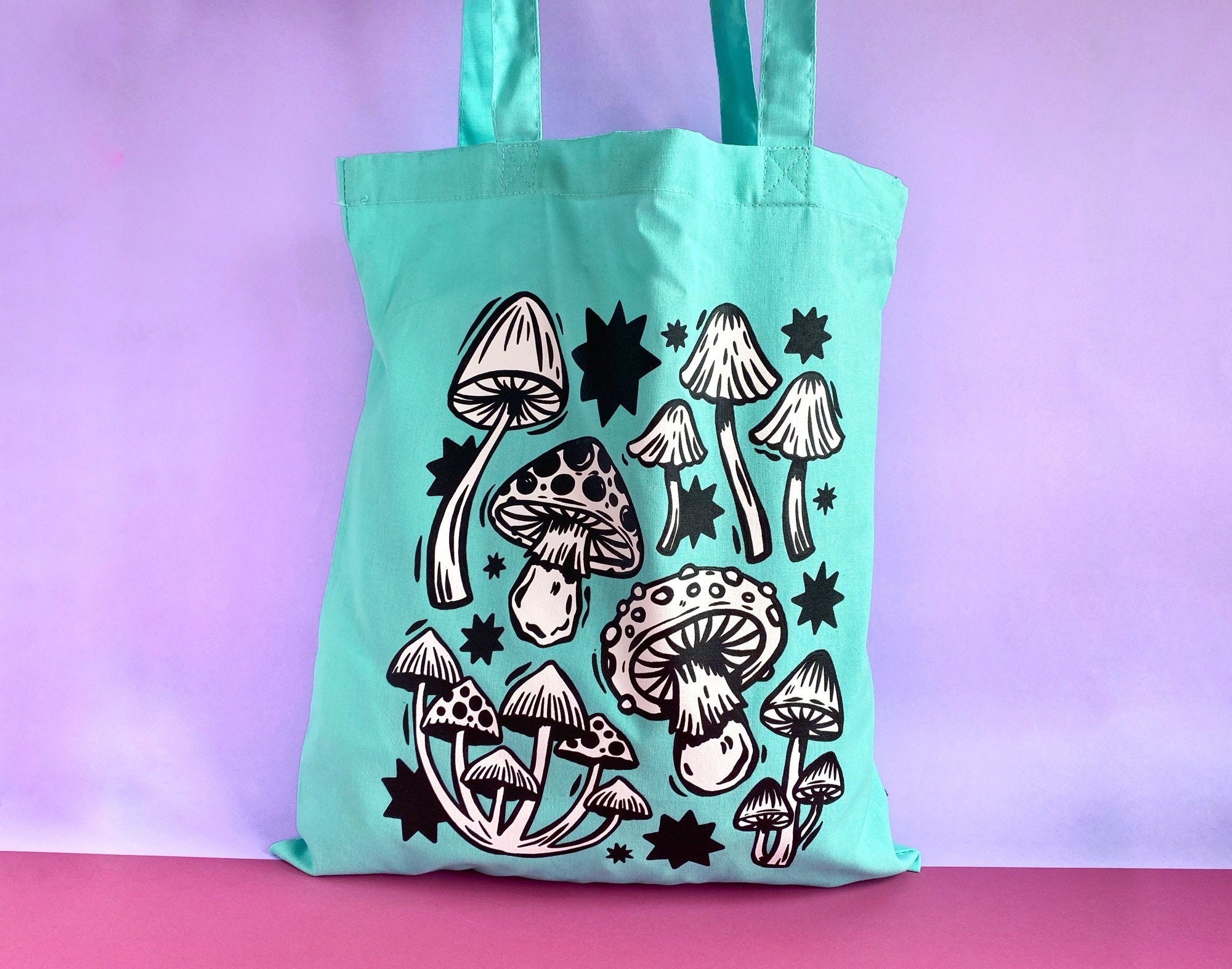 Mint Green Mushroom Tote Bag. Fungi Tote Bag. Mushroom Bag. Etsy UK