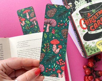Green Christmas Mushrooms Bookmark. Christmas Bookmark. Mushroom Bookmark. Festive Bookmark. Woodland Bookmark. Stocking Filler. Book Lover